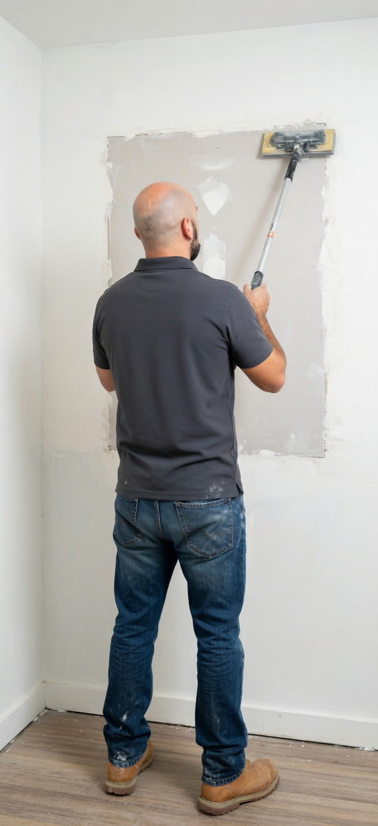 Sean Barriga performing a drywall patch.